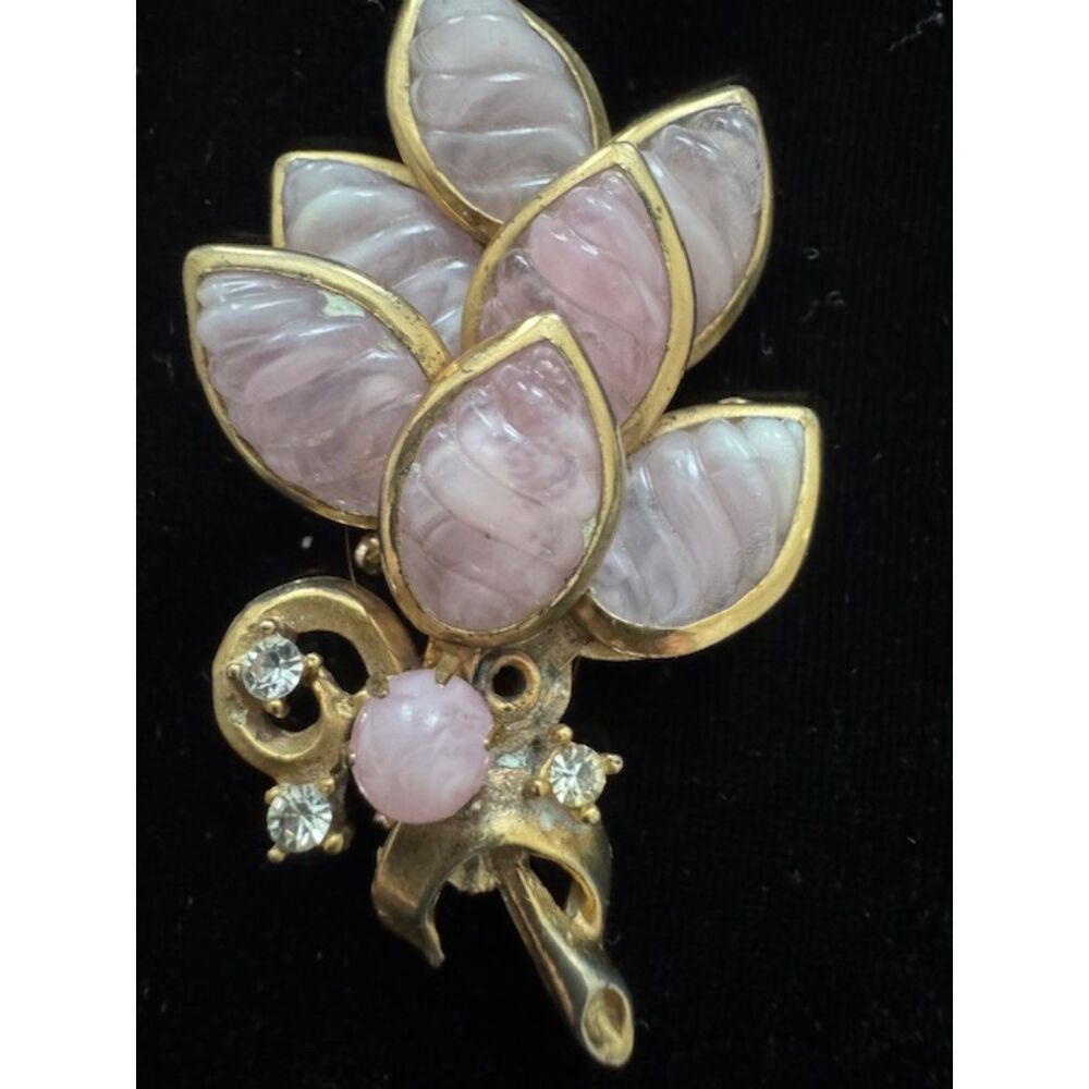 Vintage midcentury modern broches with pink glass moonglow cabochon stones. - Picture 2 of 6